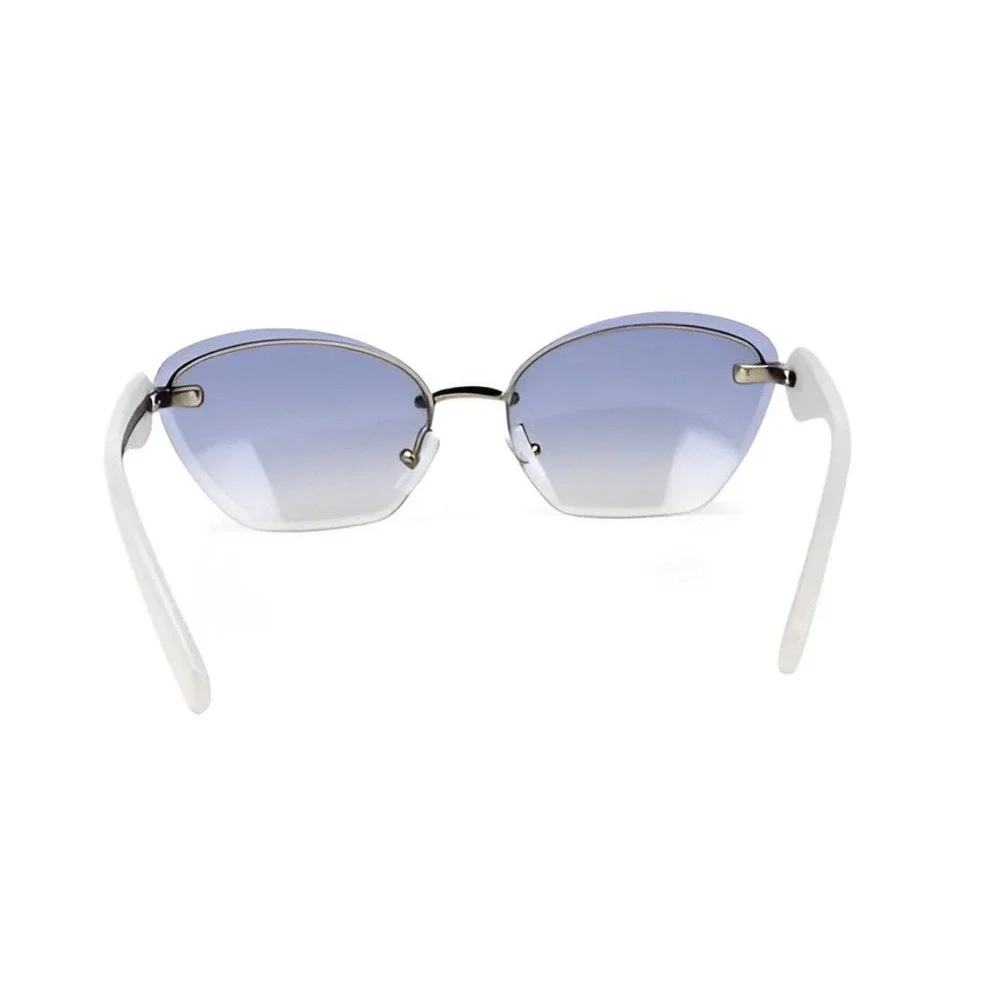 Rimless Cat Eye Sunglasses Blue Gradient Lens White Temples Trendy Vintage 2026‎